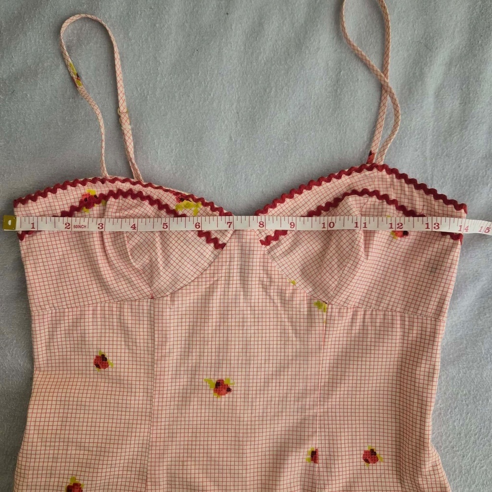 Betsey Johnson Pink Grid Windowpane Plaid Geometric Rose Prairie Farm Dress US 0 - Picture 8 of 10